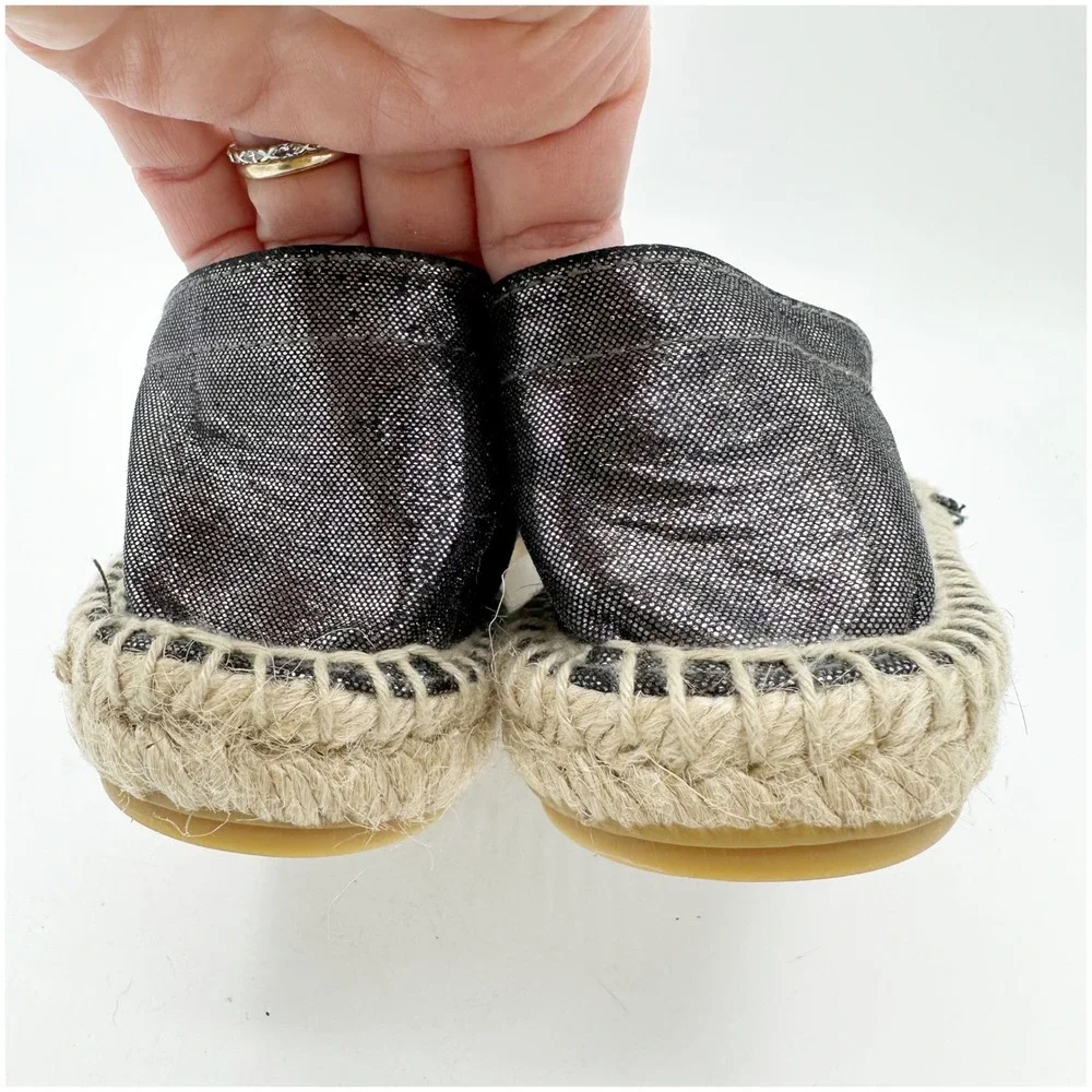 SESTO MulEmbellished Espadrille Flats Metallic‎ Black Rhinestone Slip On Shoe